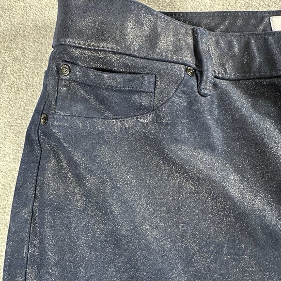 Chicos Metallic Faux Suede Navy Pull On Slim Pants Size 0.5 (Fits 6) - Picture 9 of 16